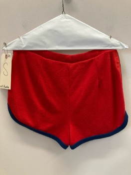Mens, Shorts, 100% POLYESTER, Red, Navy Blue, Polyester, Solid, S, Elastic Waist Band, Vertical Seams, Navy Trim