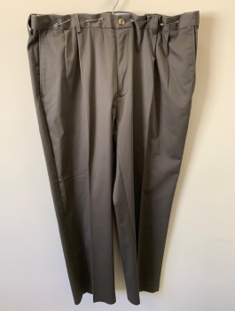 Mens, Slacks, HAGGAR, Dk Gray, Poly/Cotton, Elastane, Solid, 38/30, Zip Front, Button Closure, Pleated Front, 4 Pockets, Creased