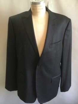 Mens, Suit, Jacket, VERSACE, Black, Polyester, Wool, Solid, 44L, Slightly Shiny (Almost Like Sharkskin) Fabric, Single Breasted, Peak Lapel, 2 Buttons,  3 Pockets