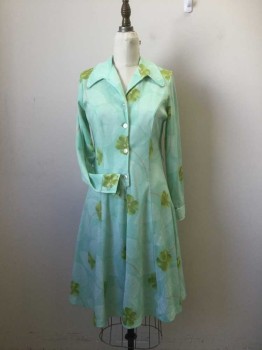 N/L, Lime Green, Mint Green, Peach Orange, Polyester, Floral, Bold Floral Print on Polyester Knit. Button Placet, Long Sleeves, Open Collar. Length to Knee. No Belt