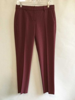Womens, Slacks, THEORY, Wine Red, Wool, Lycra, Solid, 4, Dress Pants, Flat Front, Zip Fly, 4 Pockets,