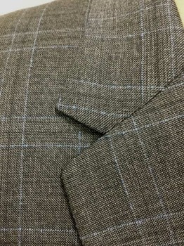 Mens, Suit, Jacket, PAUL SMITH, Gray, Lt Blue, Wool, Plaid-  Windowpane, 42R, Gray with Light Blue Double Thin Striped Windowpane, Single Breasted, Notched Lapel, 2 Buttons, 3 Pockets, Black and Royal Blue Satin Lining, Peach Lining in Sleeves