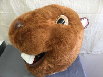 MTO, Brown, Dk Brown, Faux Fur, Faux Leather, BEAVER - HEAD- Cartoon Style, Oversized, Foam Construction, Package Includes, Body, Gloves, Spats And Slippers