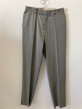 Mens, Slacks, BOSS, Taupe, Wool, Synthetic, Heathered, Open, 30/35, Flat Front, Zip Fly, 4 Pockets,