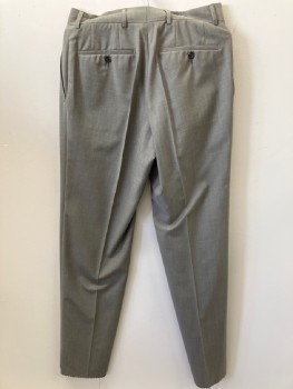 Mens, Slacks, BOSS, Taupe, Wool, Synthetic, Heathered, Open, 30/35, Flat Front, Zip Fly, 4 Pockets,