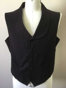 Mens, Historical Fiction Vest, N/L, Black, Wool, Solid, 44, Single Breasted, 5 Buttons, 2 Pockets, Shawl Lapel, Adjustable Back Belt, Victorian,