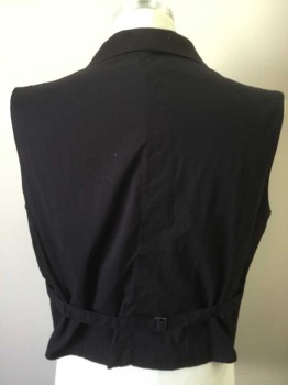 Mens, Historical Fiction Vest, N/L, Black, Wool, Solid, 44, Single Breasted, 5 Buttons, 2 Pockets, Shawl Lapel, Adjustable Back Belt, Victorian,