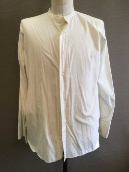 N/L, Ecru, Cotton, Solid, Button Front, French Cuffs,  Band Collar with Stud Holes,