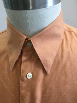 PRONTO UOMO, Orange, Cotton, Solid, Textured Fabric, Long Sleeve Button Front, Collar Attached, 1 Patch Pocket