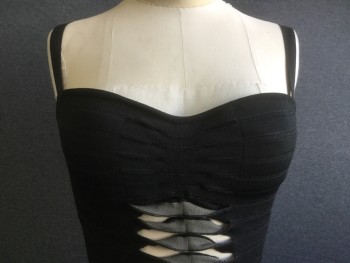Womens, Top, ADAM JONES, Black, Gray, Viscose, Rayon, Solid, S, Rib Knit, Straps, Twisted Cuts Center Front & Center Back,