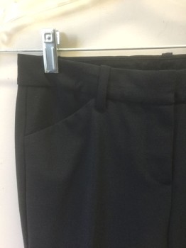 THEORY, Navy Blue, Polyester, Wool, Solid, Dark Navy (Nearly Black), Mid Rise, Straight Leg, 4 Pockets, Belt Loops
