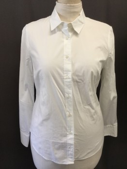 J CREW, White, Cotton, Solid, Button Front, Long Sleeves, Collar Attached,