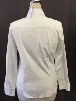 Womens, Blouse, J CREW, White, Cotton, Solid, L, Button Front, Long Sleeves, Collar Attached,