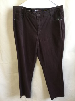 STYLE  & CO, Dk Brown, Cotton, Spandex, Solid, 1.5 Waistband with Belt Hoops, Jean Cut, 5 Pockets, Zip Front,