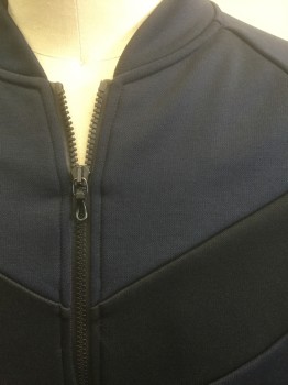 Mens, Sweatsuit Jacket, RAG & BONE, Navy Blue, Black, Poly/Cotton, Color Blocking, Chevron, L, Dark Navy Stretchy Material, Black Chevron Shaped Panel Across Chest, Zip Front, 2 Zip Pockets
