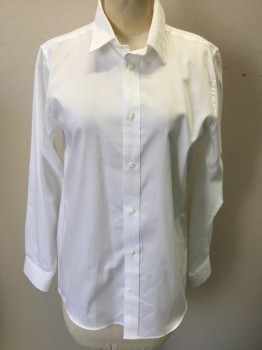 Womens, Blouse, NORDSTROM, White, Cotton, Solid, B36, 18, Long Sleeves, Button Front, Collar Attached,