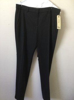 Womens, Slacks, THEORY, Black, Polyester, Wool, Solid, 12, Flat Front, 2 Pockets,