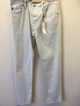 Mens, Casual Pants, AG, Lt Gray, Cotton, Spandex, Solid, 32/32, 5 Pockets, Zip Fly