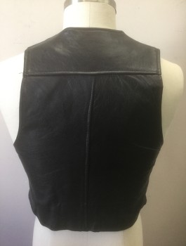 Mens, Leather Vest, BOY LONDON, Black, Silver, Leather, Metallic/Metal, Solid, L, Black Leather with 4 Large Silver Metal Lobster Clasp Closures at Front, 2 Welt Pockets with Large Silver Snap Closures, Club Wear/Fetish Wear