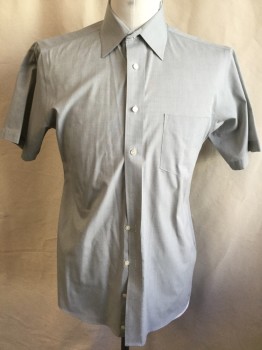 STAFFORD, Sage Green, Cotton, Polyester, Solid, Micro Woven Light Sage, Collar Attached, Button Front, 1 Pocket, Ss