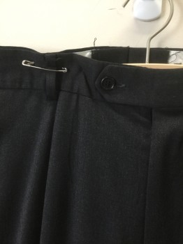 N/L, Charcoal Gray, Wool, Solid, Single Pleated, Button Tab Waist, Zip Fly, 4 Pockets, Straight Leg