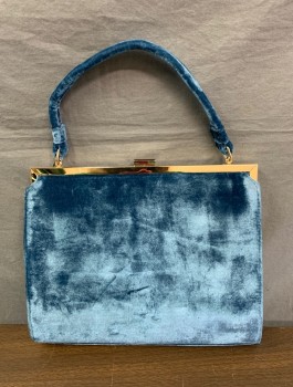 Womens, Purse, SUNSET + SPRING, Dk Blue, Polyester, Solid, Velour, Gold Clasp/Opening, Self Fabric Handle with Longer Strap Option