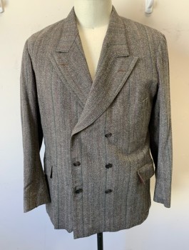 SIAM COSTUMES, Brown, Beige, Teal Blue, Magenta Pink, Wool, Herringbone, Stripes - Pin, Double Breasted, Peaked Lapel, 3 Pockets, Brown Lining, Made To Order