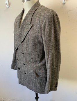 SIAM COSTUMES, Brown, Beige, Teal Blue, Magenta Pink, Wool, Herringbone, Stripes - Pin, Double Breasted, Peaked Lapel, 3 Pockets, Brown Lining, Made To Order