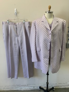 Mens, Suit, Jacket, ALBERTO CELINI, Lavender Purple, Polyester, Check , 42/33, 50 L, Lavender Self Check, 4 Button Front, Notched Lapel, 3 Pockets,