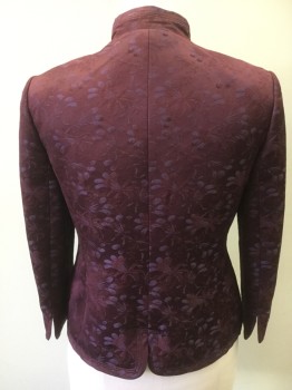 Womens, Suit, Jacket, LINDA ALLARD E TRACY, Wine Red, Dusty Purple, Acetate, Wool, Floral, B36, 8, 2 Pockets, Stand Collar, 4 Buttons, Brocade,