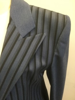 N/L, Blue, Black, Dk Blue, Wool, Stripes, Color Blocking, Heather Blue Collar Attached, Stripe Body/Lapel, Heather Blue Sleeves, Single Breasted, Peaked Lapel, 2 Pockets, 1 Button