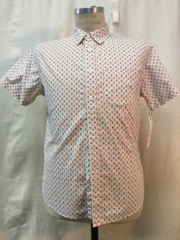 LOST, White, Hot Pink, Navy Blue, Cotton, Diamonds, Button Front, Collar Attached, 1 Pocket,
