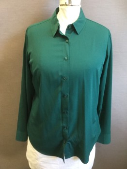 A NEW DAY, Dk Green, Polyester, Solid, Button Front, Collar Attached, Long Sleeves, Cuff