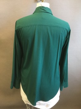 A NEW DAY, Dk Green, Polyester, Solid, Button Front, Collar Attached, Long Sleeves, Cuff