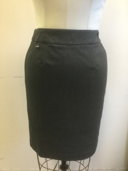 CALVIN KLEIN, Dk Gray, Polyester, Rayon, Solid, 2" Wide Self Waistband, 1 Small Watch Pocket at Hip, Pencil Skirt, Invisible Zipper at Center Back, Vent at Center Back Hem