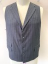 Mens, Suit, Vest, ROSSI MAN, Gray, Lt Gray, Wool, Stripes - Pin, 48, 5 Buttons, Notched Lapel, Gray Paisley Lining and Back, 4 Pockets, Belted Back