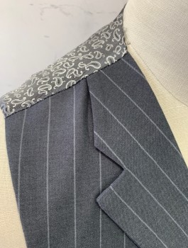 Mens, Suit, Vest, ROSSI MAN, Gray, Lt Gray, Wool, Stripes - Pin, 48, 5 Buttons, Notched Lapel, Gray Paisley Lining and Back, 4 Pockets, Belted Back