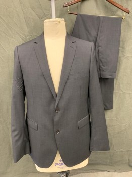 DKNY, Black, Gray, Wool, Grid , Single Breasted, Collar Attached, Notched Lapel, 3 Pockets, 2 Buttons