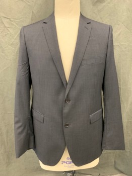 DKNY, Black, Gray, Wool, Grid , Single Breasted, Collar Attached, Notched Lapel, 3 Pockets, 2 Buttons