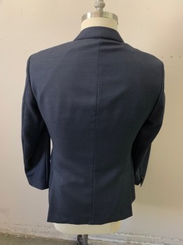 BOSS, Navy Blue, Black, Wool, Viscose, 2 Color Weave, Navy and Black, Single Breasted, 2 Buttons, Notched Lapel, 3 Pockets, 4 Button Cuff