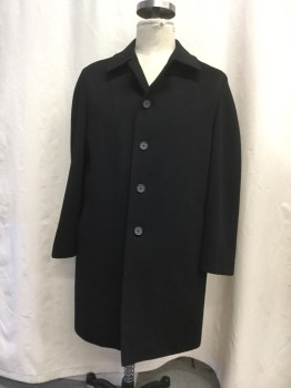 Mens, Coat, Overcoat, J.W. NORDSTOM, Black, Wool, Solid, 46, 5 Button Front, Notched Lapel,, Back Vent, Single Breasted, Fully Lined