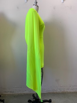 Womens, Cocktail Dress, ALEX PERRY, Neon Yellow, Acetate, Polyester, Solid, 0, Crew Neck, Long Sleeves, Full Zip Back, Long Draped Shoulder Scarves