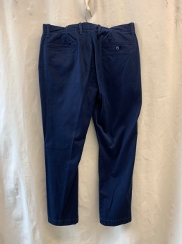 J. CREW, Navy Blue, Cotton, Solid, Side Pockets, Zip Front, Flat Front, 2 Welt Pockets on Back