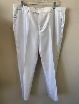 Mens, Suit, Pants, TAZIO, White, Polyester, Solid, I29, W36, Flat Front, 4 Pockets,