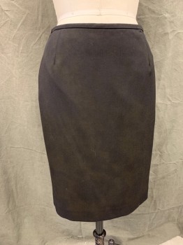 CALVIN KLEIN, Black, Polyester, Rayon, Solid, Pencil Skirt, Zip Back, Center Back Slit *discoloration is Worse in Photo*
