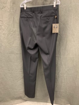 Mens, Suit, Pants, GIORGIO FIORELLI, Black, Polyester, Viscose, Solid, 32, Flat Front, Button Tab Closure, 4 Pockets, Belt Loops