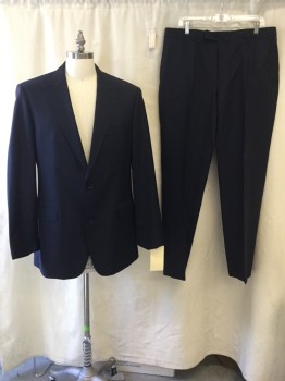 BOSS, Navy Blue, Wool, Stripes - Pin, Peaked Lapel, Collar Attached, 1 Button, 3 Pockets,