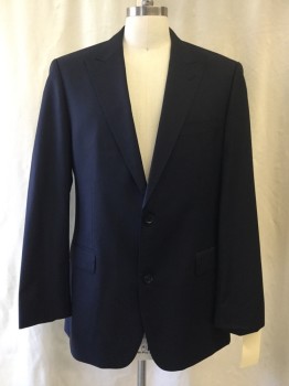 BOSS, Navy Blue, Wool, Stripes - Pin, Peaked Lapel, Collar Attached, 1 Button, 3 Pockets,