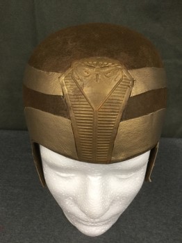 MTO, Dk Brown, Gold, Fur Felt, Leather, Color Blocking, Brown Fur Felt Molded Fitted Helmet with Gold Leather Panels, Rubber Asp Patch Front
