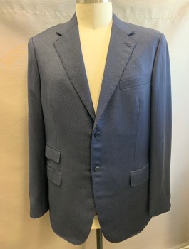 DI STEFANO, Midnight Blue, Black, Wool, Birds Eye Weave, Single Breasted, Notched Lapel, 2 Buttons, 3 Pockets, Solid Black Lining
